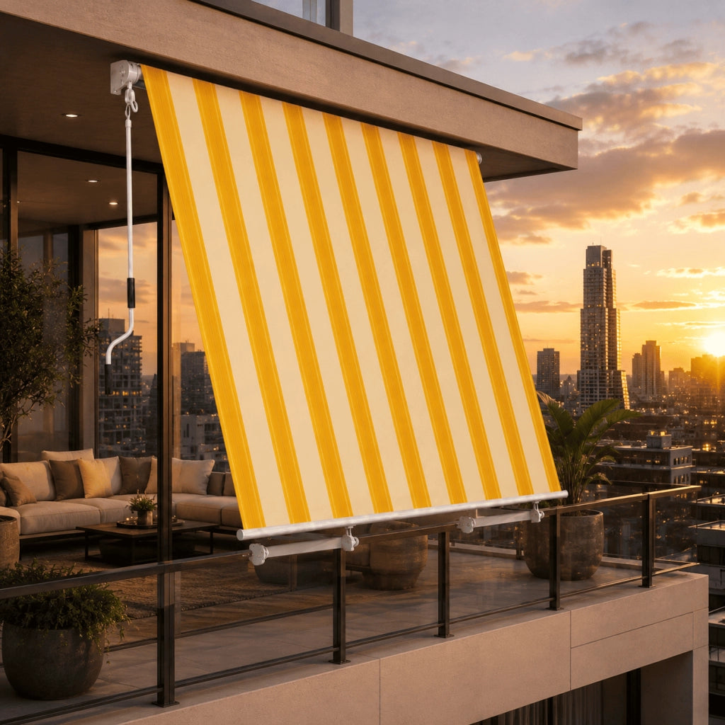 Tenda Da Sole Con Struttura In Alluminio Con Manovella Tessuto In Poliestere 280G Protezione Solare Privacy Per Spazi Esterni Veranda Balcone Terrazza 295X250X50 Cm Giallo E Beige