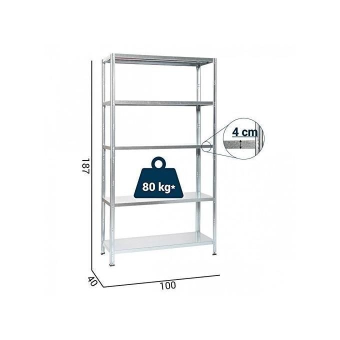 Grima Scaffale Incastro Zincato 5 Ripiani Portata 400kg 100X40X186 Cm