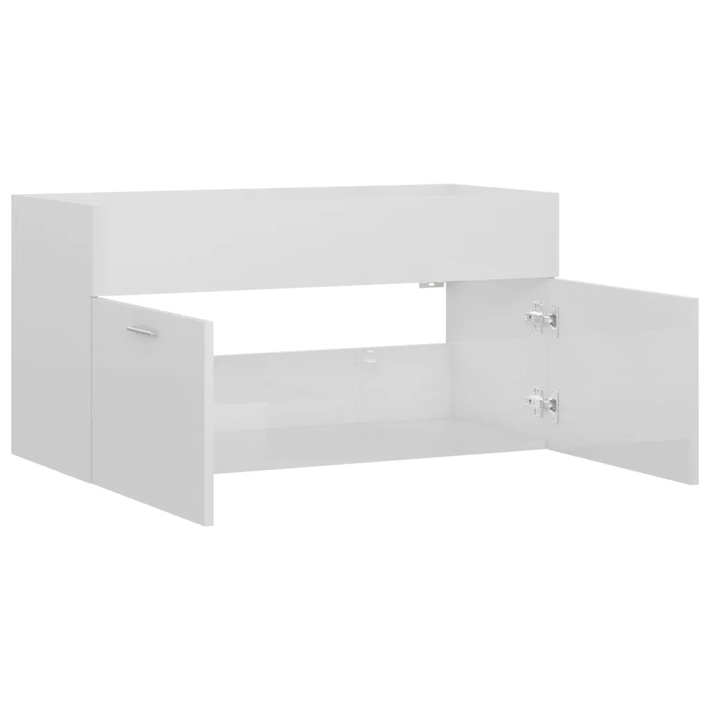 Mobile Lavabo-Armadietto da bagno Bianco Lucido 90x38,5x46 cm in Legno Multistrato