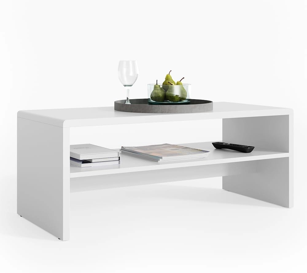 Tavolino da salotto, Bianco, 99.6 x 39.8 cm, per la conservazione di riviste e telecomandi