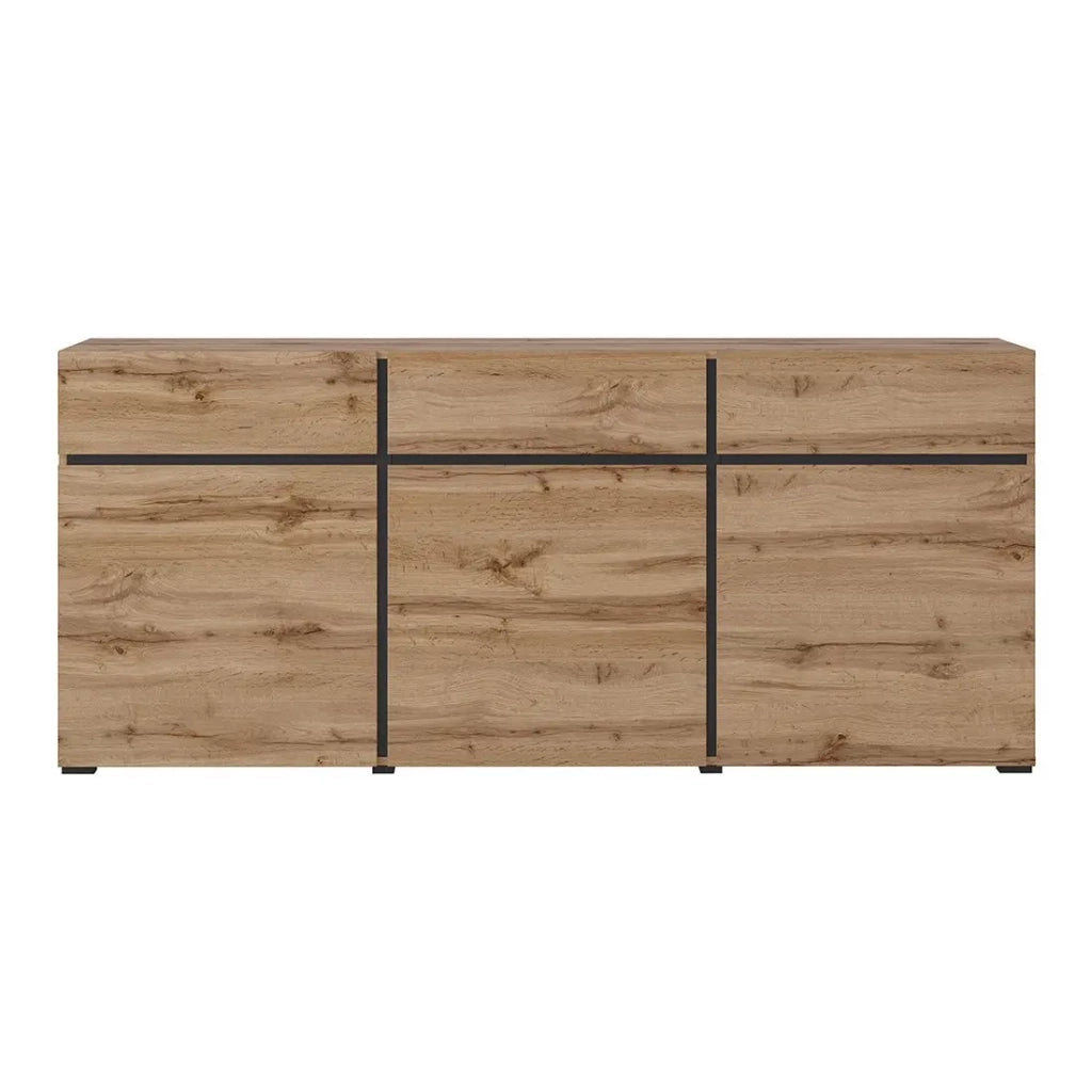 Buffet coloris chêne et noir 180cm collection HAVANA. Credenza design con 3 porte e 3 cassetti.