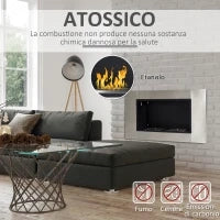 Camino Bioetanolo da Parete con 2 Bruciatori Capacità di 3L 13600BTU 110 x 54 x 14,5cm