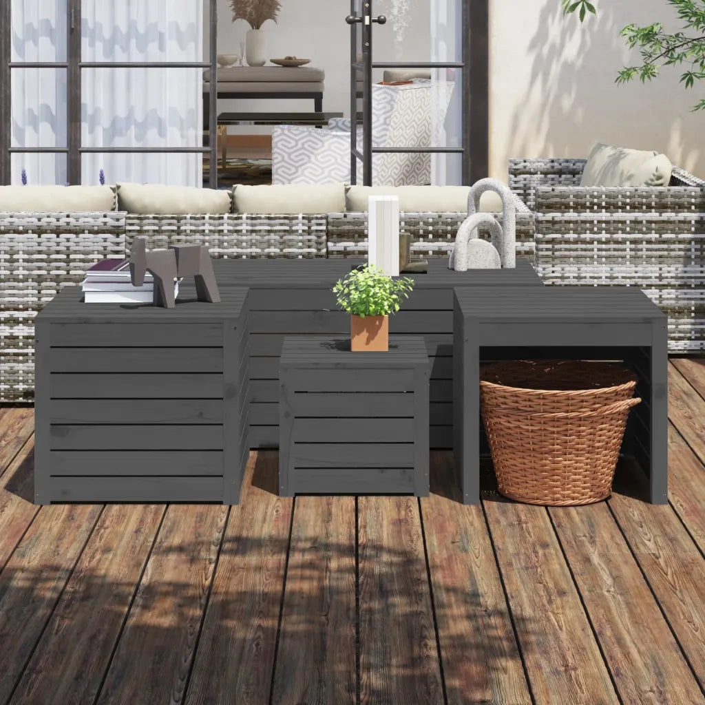 Set Cassette da Giardino 4 pz Grigio in Legno Massello di Pinocod mxl 76261