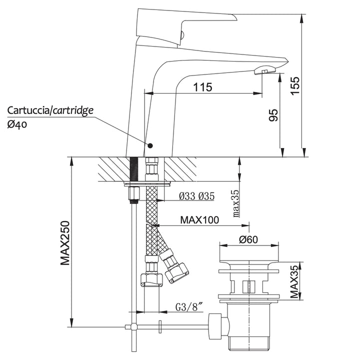 Rubinetto miscelatore per bagno lavabo