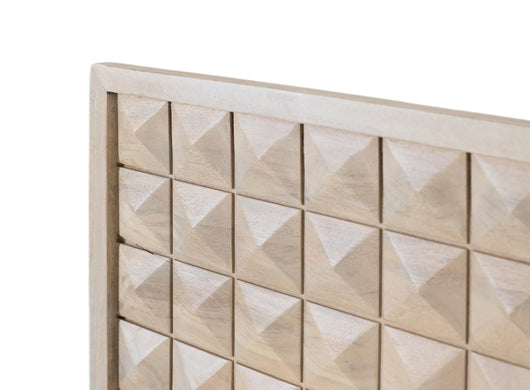 Testiera in legno massello di mango con motivo geometrico in rilievo