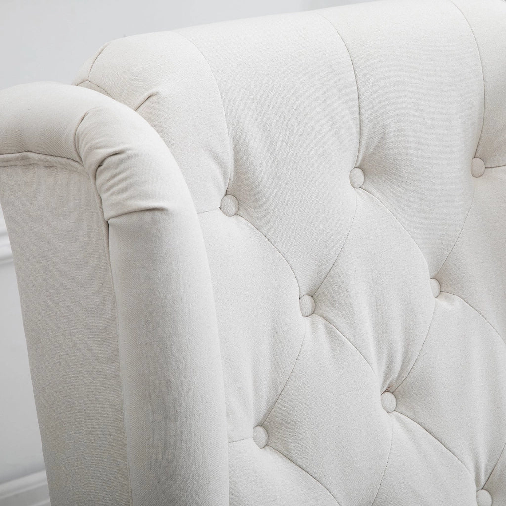 Poltrona da Salotto Imbottita 74x86x102cm in Tessuto con Schienale Trapuntato Bianco Crema
