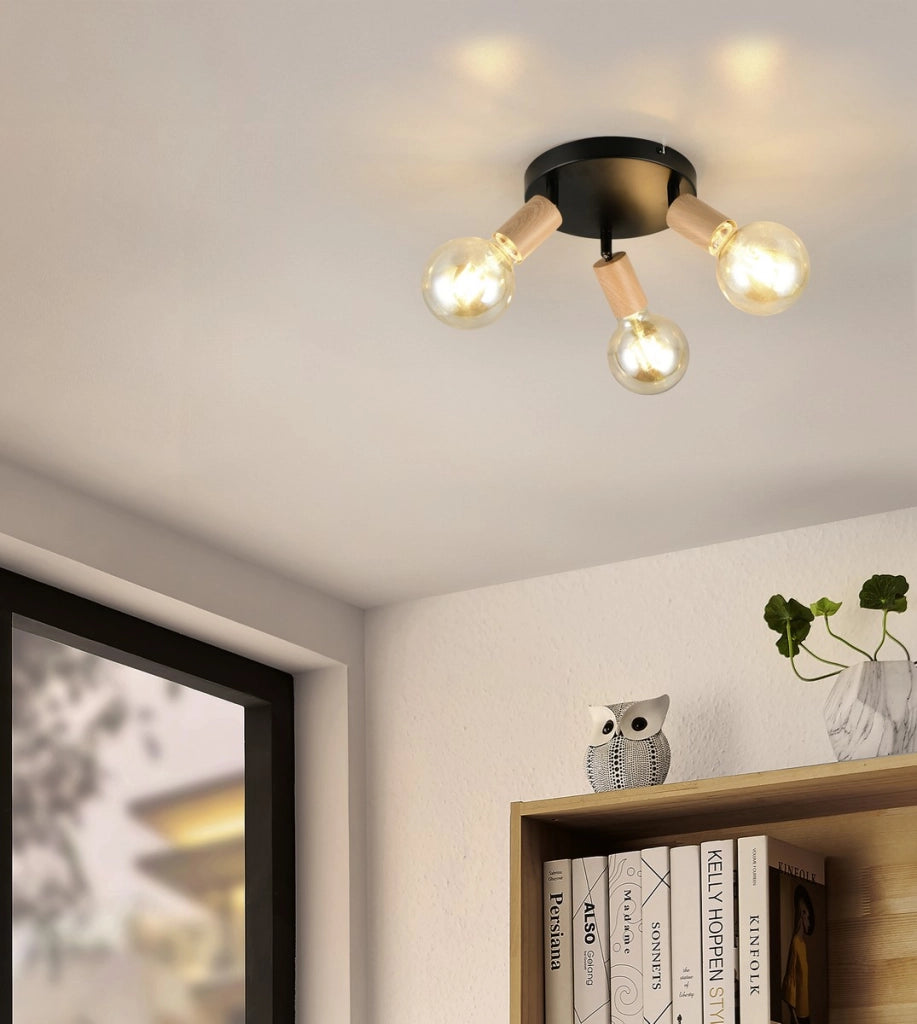Faretto da soffitto LAMEGO 3xE27 nero legno RL