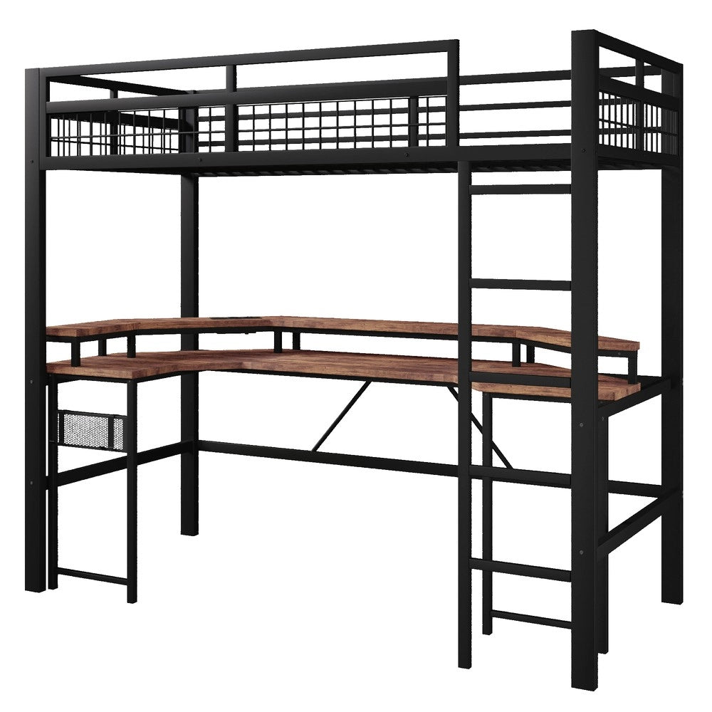 Letto a Soppalco con Scrivania e LED ¨C Xylo ¨C Struttura Metallo Nero 90x200