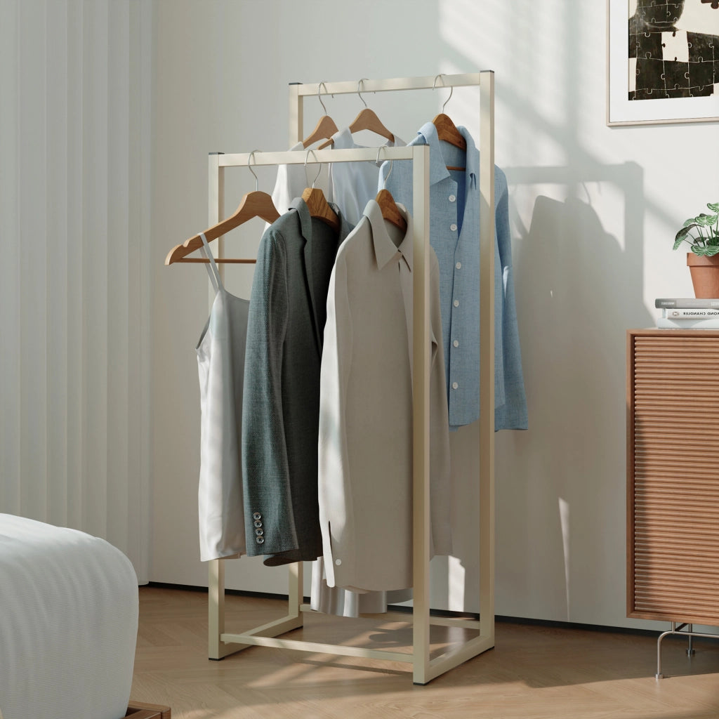 Stand Appendiabiti Holtalen con 2 Barre Organizzatore Guardaroba 100 x 40 x 30 cm - Color Cammello [en.casa]