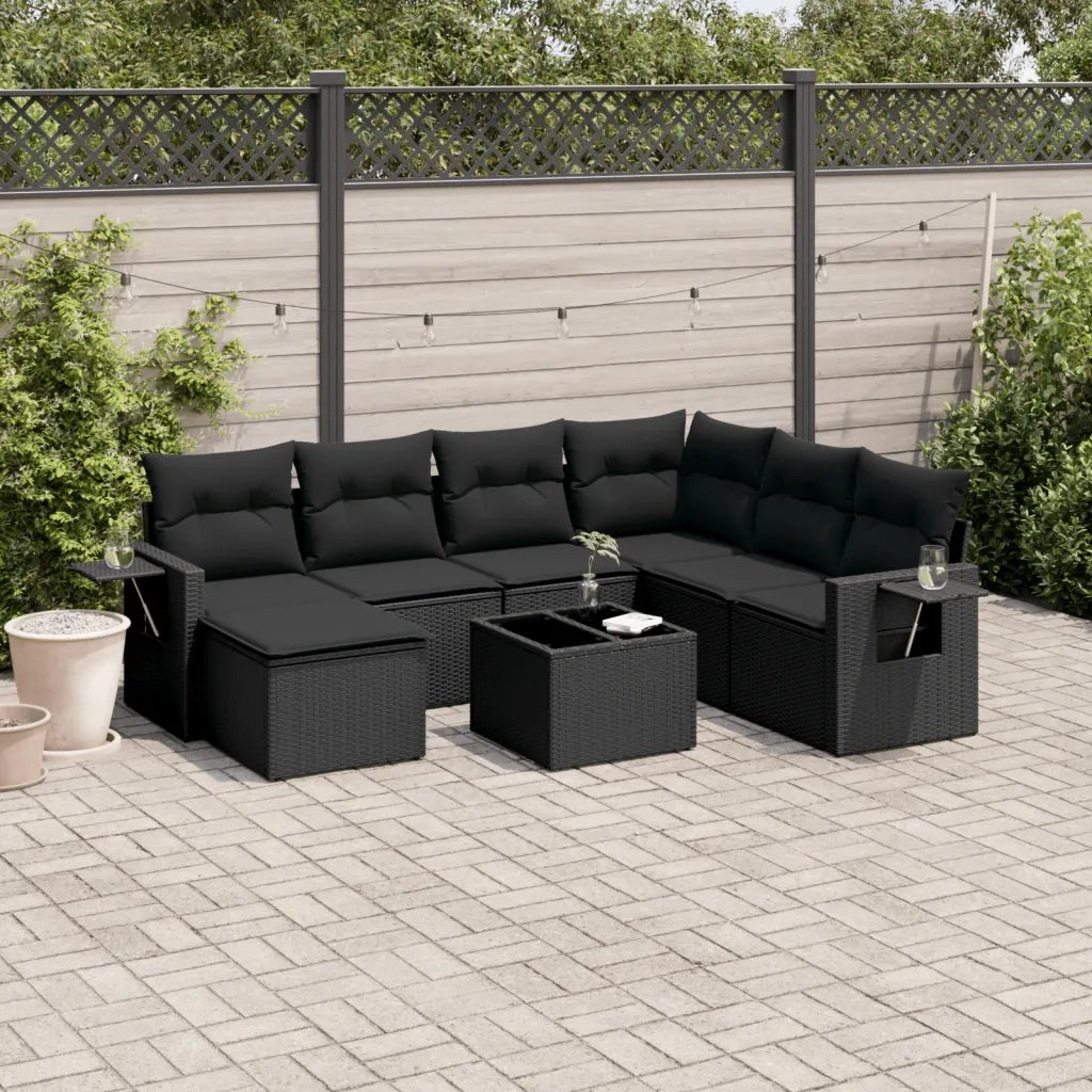Set Divani da Giardino con Cuscini 8 pz Nero in Polyrattan 3252842