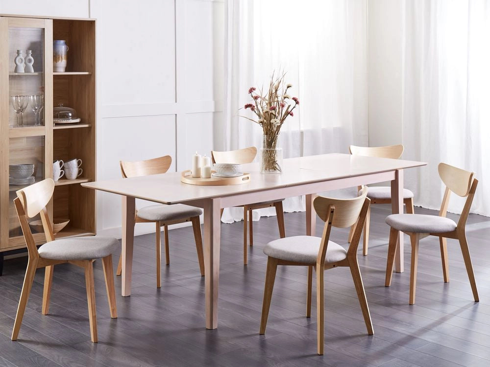 Tavolo da pranzo allungabile in MDF di faggio bianco chiaro 180/240 x 90 cm Gambe in legno di gomma