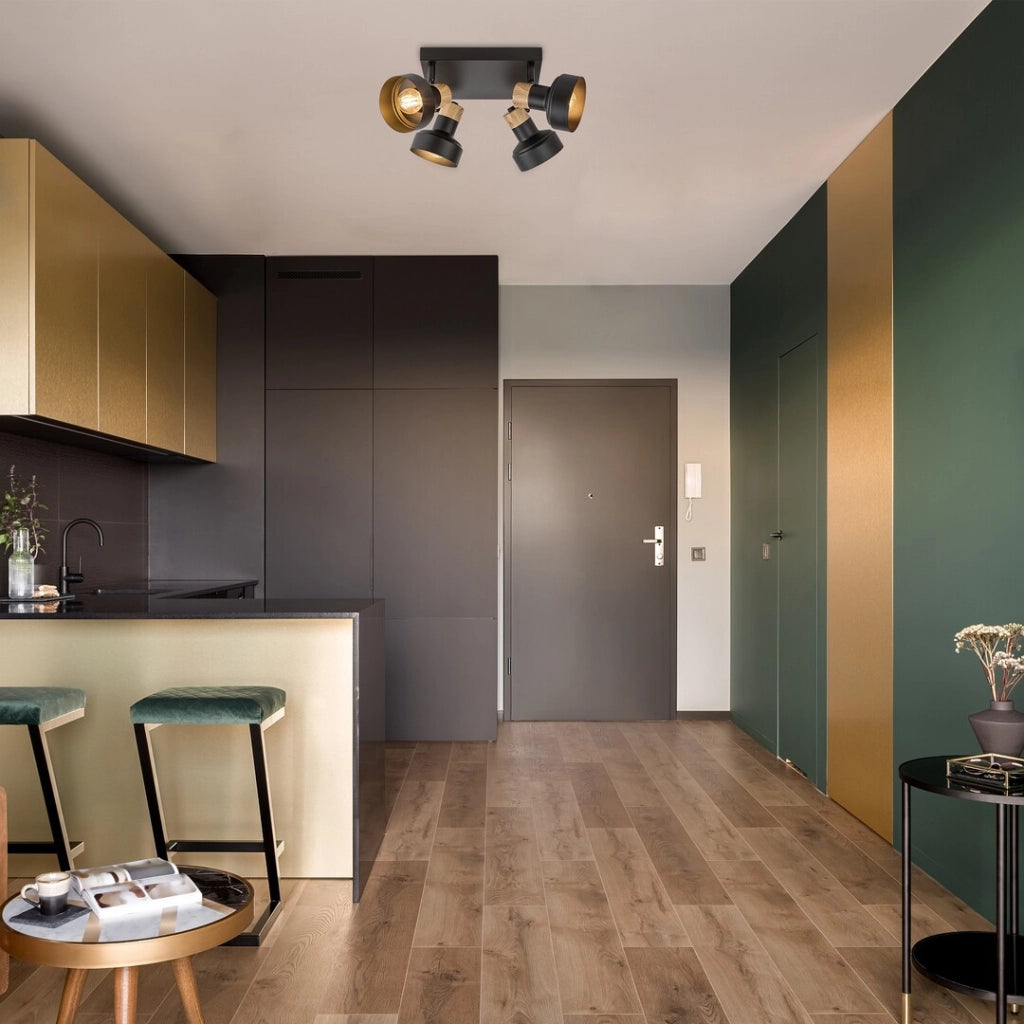Plafoniera nordica quadrata nera/rovere 4xE14 Saskia Rabalux