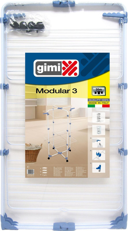 Gimi Modular 3 Stendibiancheria da pavimento a torre in acciaio, 30 mt stendibili
