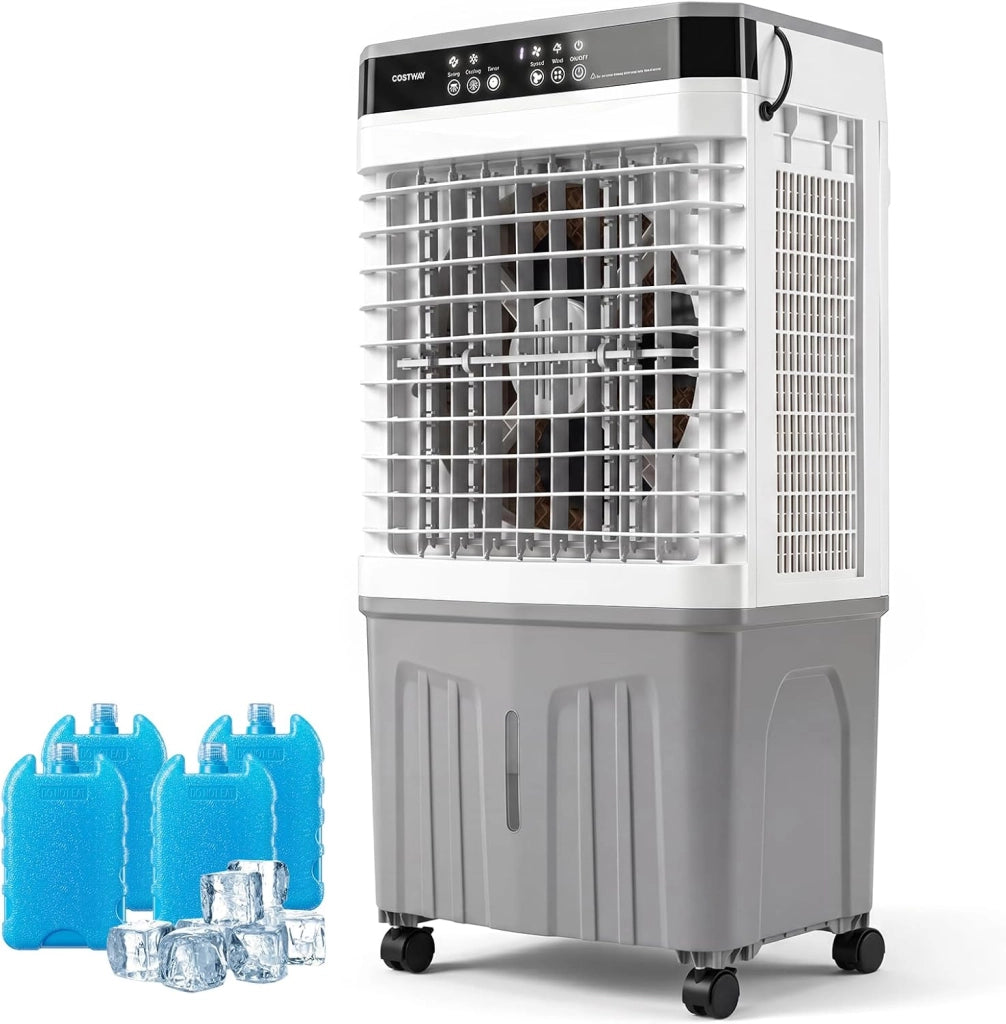 Condizionatore Portatile 3 in 1, Raffreddatore d'Aria con Ruote, Serbatoio, Timer 12H e Telecomando, 2 Modalità & 3 Velocità, Ventilatore & Umidificatore, per Casa, Ufficio (45 x 33 x 87 cm)