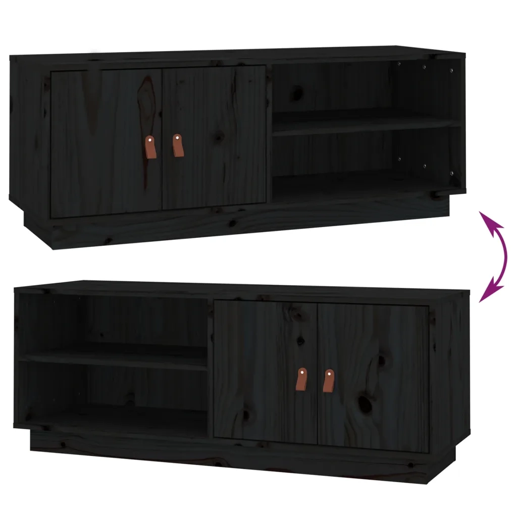 Mobile Porta TV Nero 105x34x40 cm in Legno Massello di Pino 818224