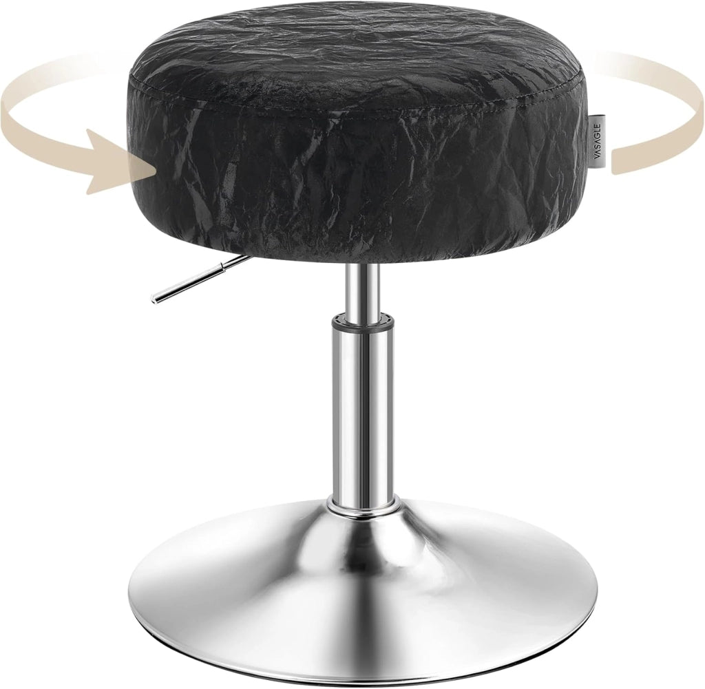 VASAGLE Sgabello da Trucco, Sedia per Toeletta, Regolabile in Altezza, Girevole a 360°, in PU, Seduta Spessa, per Camera da Letto Cucina Sala da Pranzo, Moderno, Nero Inchiostro LJB120B01