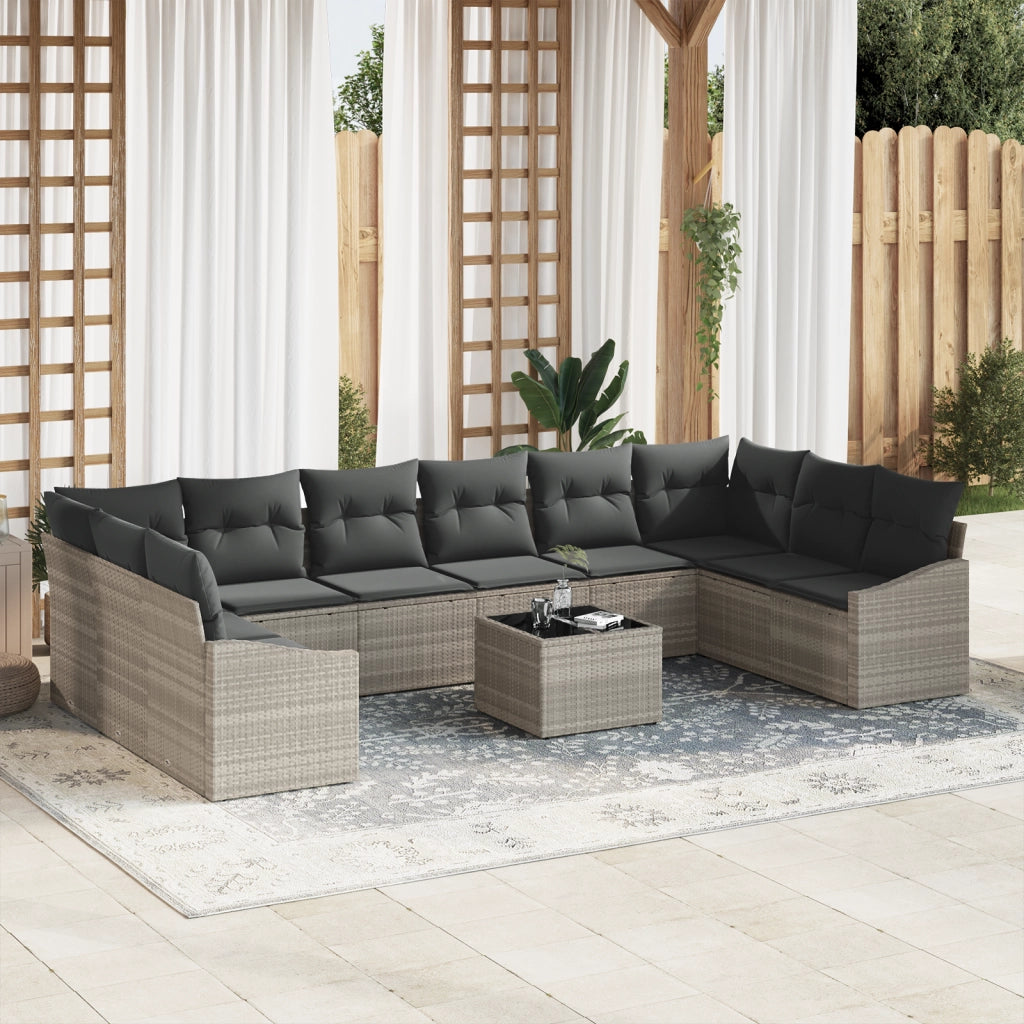 Set da pranzo da giardino in 11 pezzi con cuscini Grigio in Polyrattan