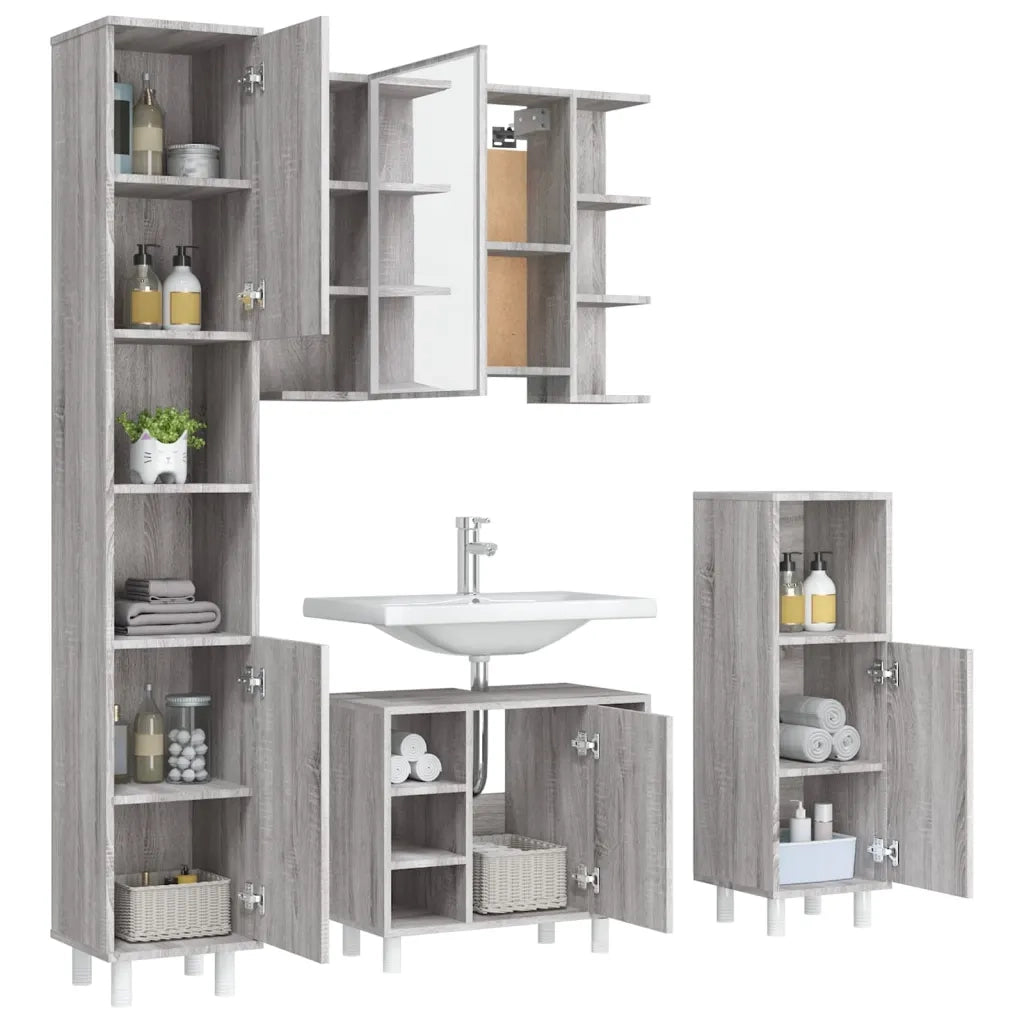 Set Mobili da Bagno 4 pz Grigio Sonoma in Legno Multistrato 3187613