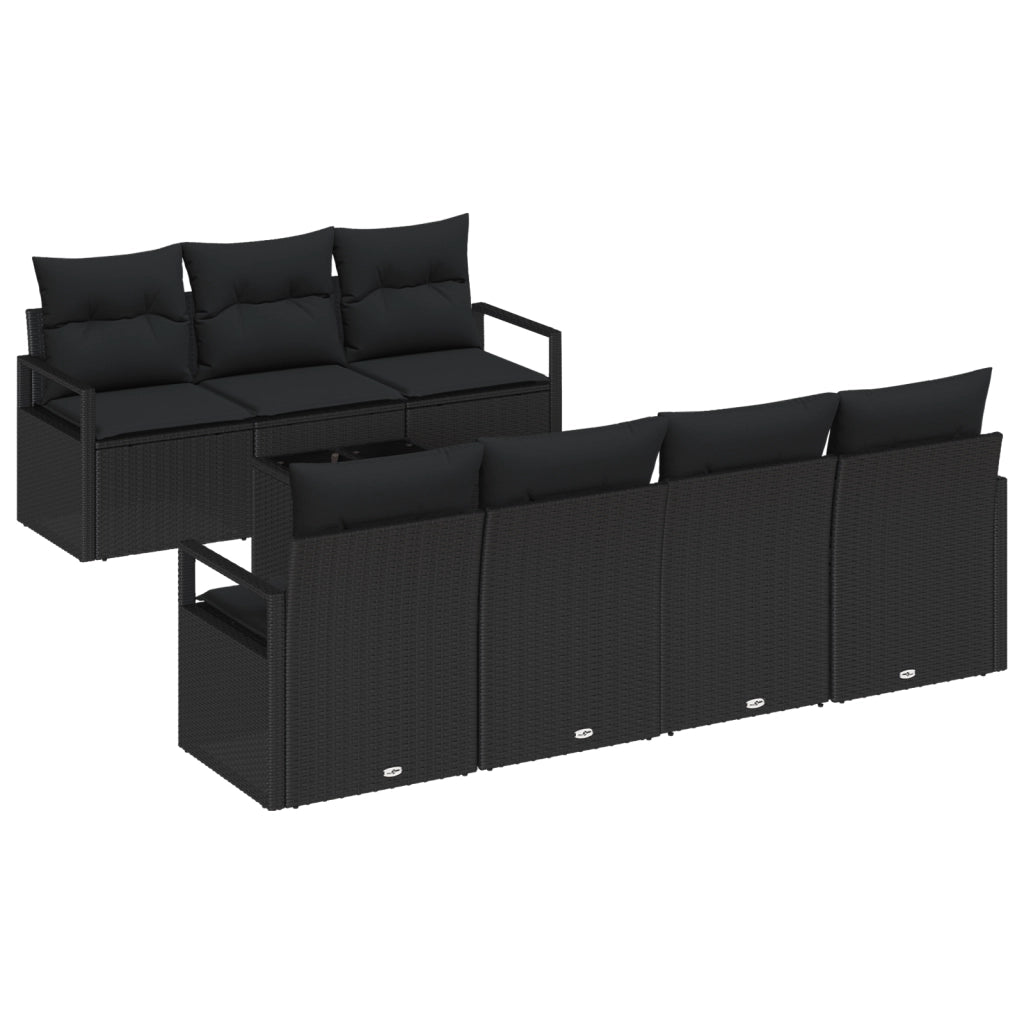 Set di divani da giardino  8 pezzi con cuscini in polyrattan nero