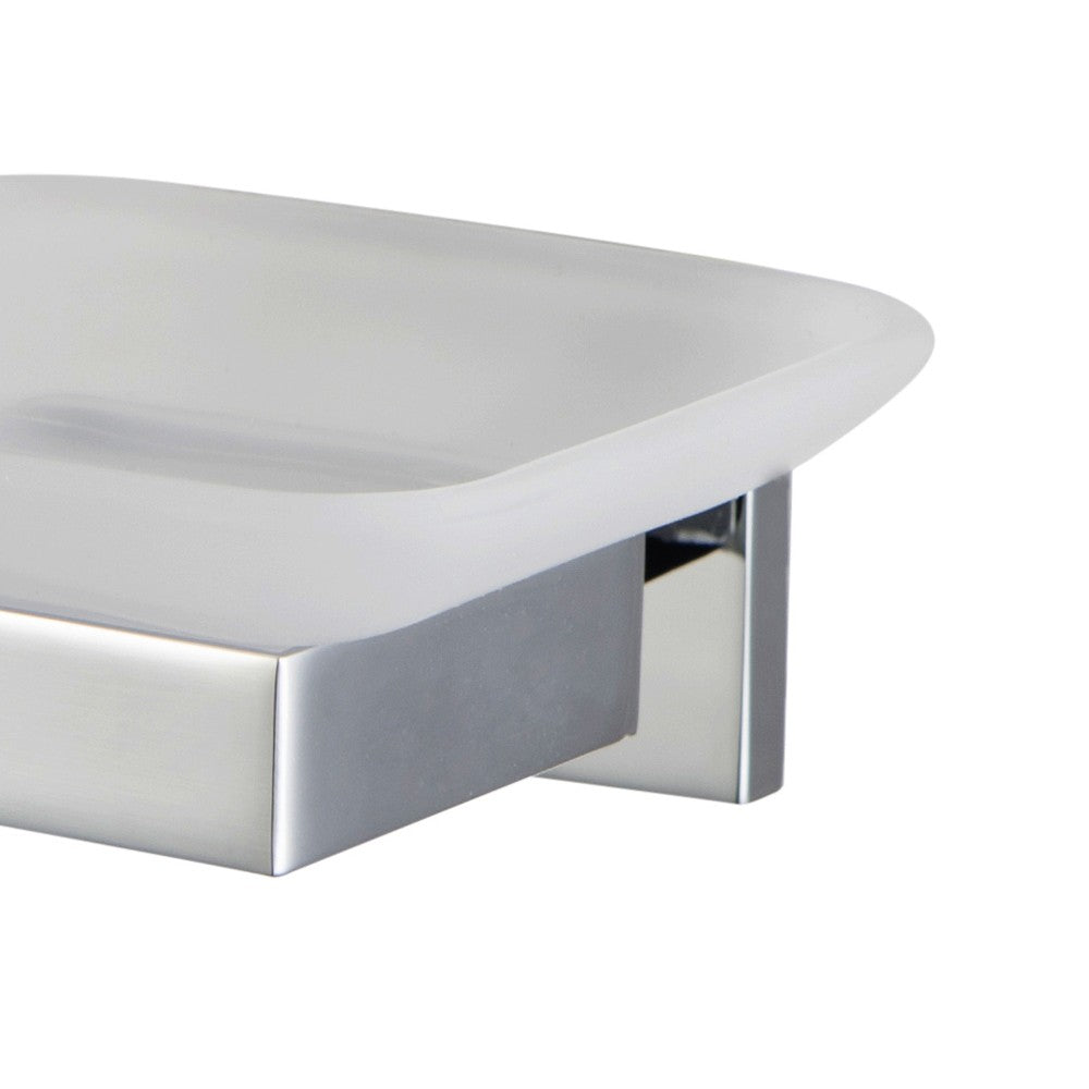 Porta sapone con bacinella in vetro satinato serie frame - fissaggio incollo o viti