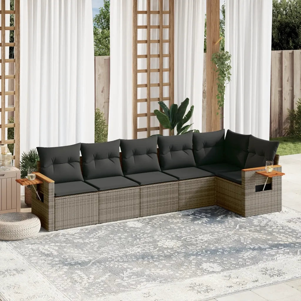 Set Divano da Giardino 6 pz con Cuscini Grigio in Polyrattan 3259232