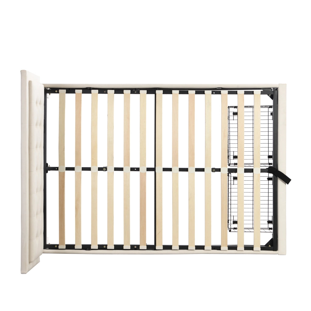Letto imbottito contenitore in velluto beige con testiera regolabile e 2 cassetti