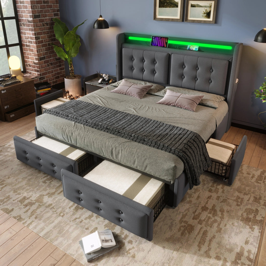 letto imbottito cotone lino grigio 140x200 cm