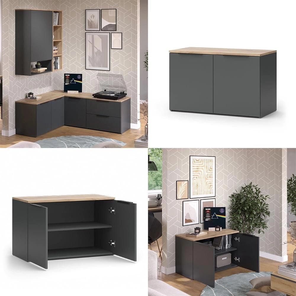 Credenza Wido, Antracite, 80 x 50 cm con 2 porte, adatto per riporre abiti e oggetti per la casa