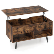 Tavolino da caffè con piano sollevabile 80 x 40 x 58 cm con vano portaoggetti nascosto e gambe in legno massello stile moderno legno ingegnerizzato finitura caffè 20_0013795