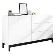Credenza moderna a 1 anta e 3 Adana, Made in Italy, Madia da cucina, Buffet di design da soggiorno, con piedini, cm 110x40h47, Bianco lucido