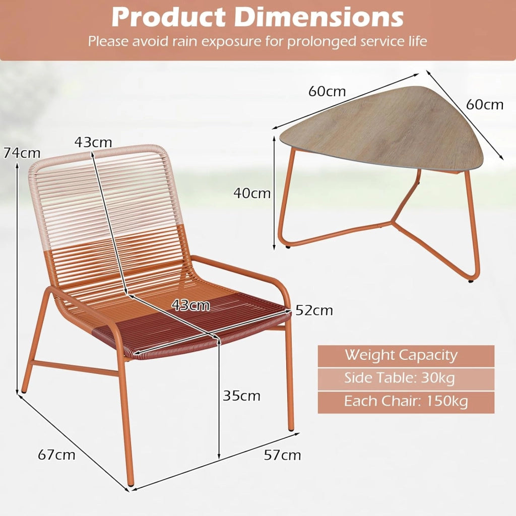 Set di mobili da giardino in rattan, piccolo balcone, set da 2 sedie con tavolo, mobili per 2 persone, mobili da terrazza, set da giardino, resistente alle intemperie, set di mobili per