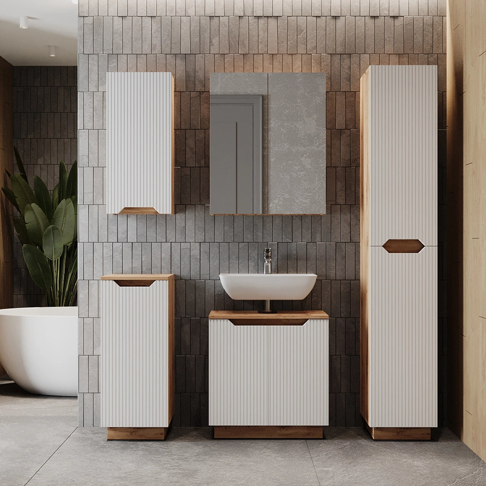 Vicco Set di mobili da bagno Rovere/bianco a strisce 5 parti
