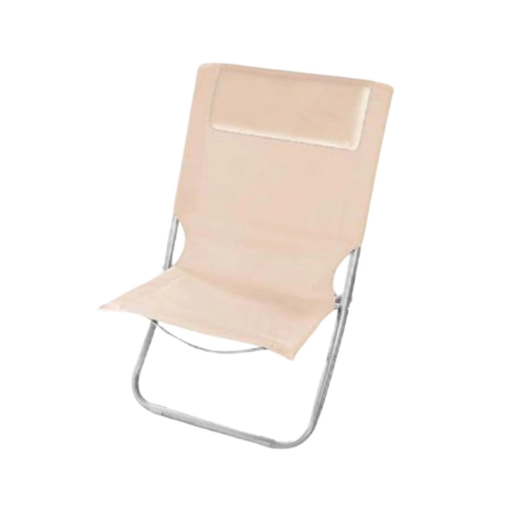 Trade Shop - Spiaggina Con Cuscino Per Testiera Crema 57x47x95 Cm Pieghevole Portatile 281016 -
