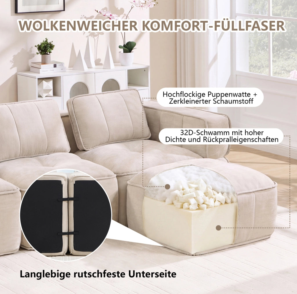 Divano modulare senza struttura in poliestere beige 198 x 93 x 67 cm