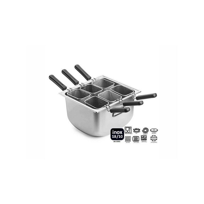 Pintinox Cuocipasta in acciaio inox con 6 settori e coperchio 70x38 cm