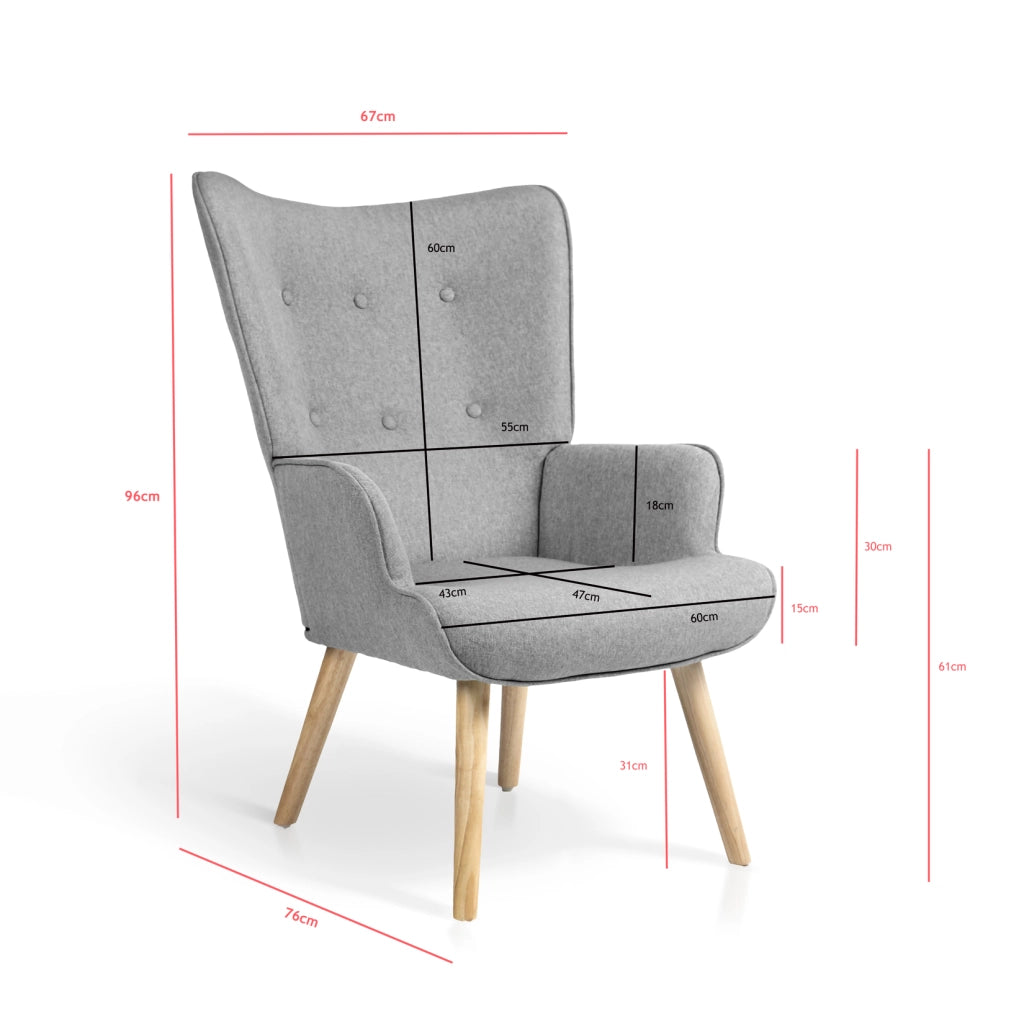 Poltrona Hispanohogar tessuto grigio con gambe Hispanohogar legno 96x67x76