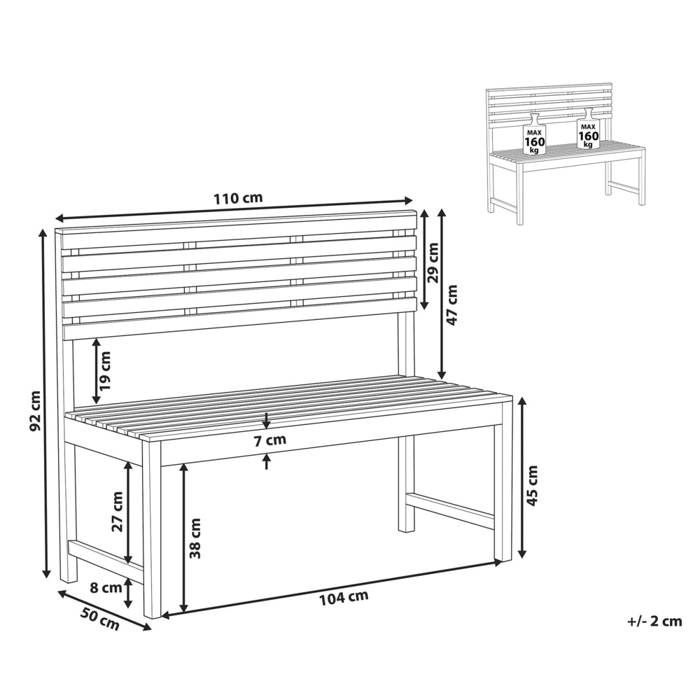 Panchina da esterno 2 posti in legno di acacia 50 x 110 cm Mobili da balcone