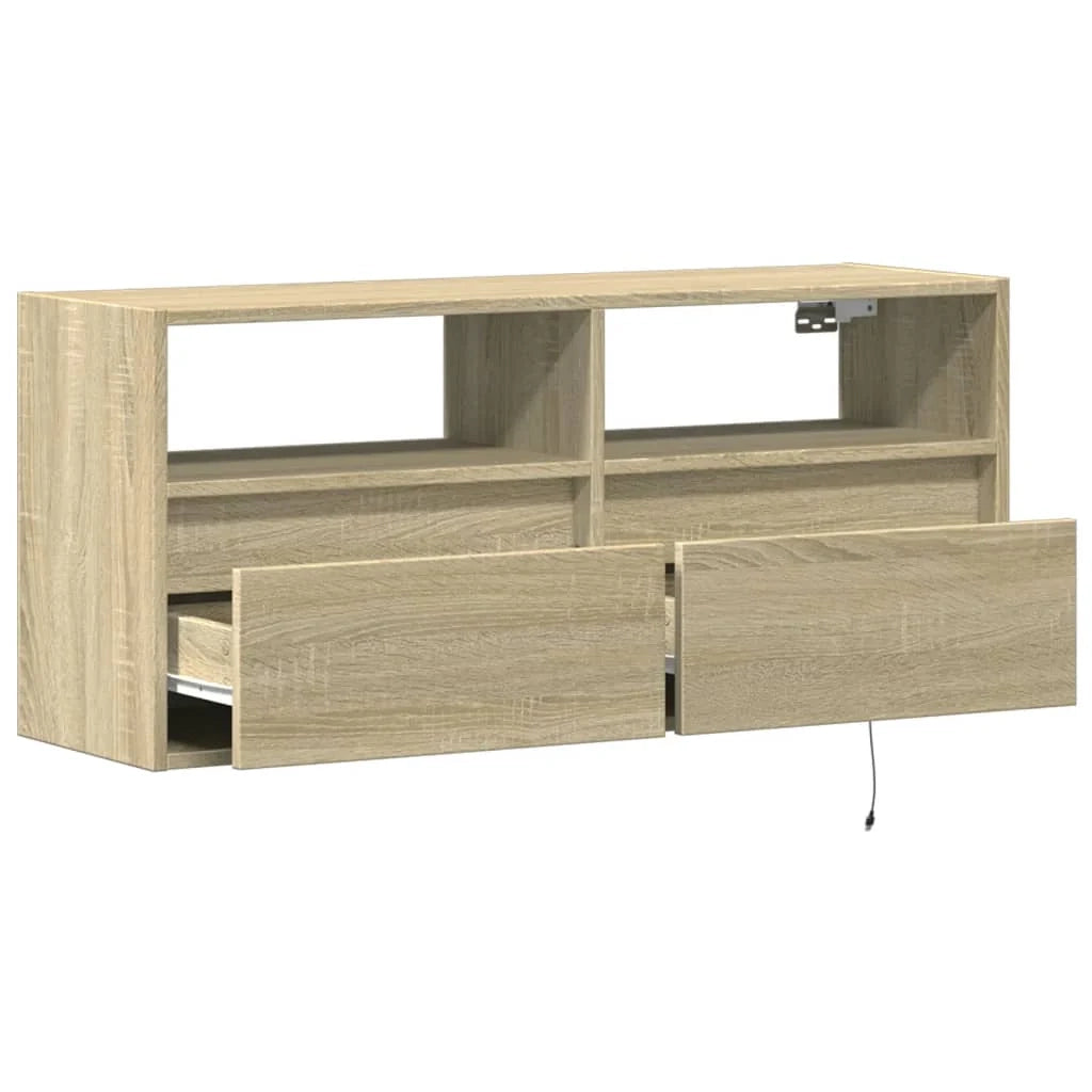 Mobile TV multimediale scaffale TV credenza mobile TV sala da pranzo soggiorno camera da letto a parete con luci LED rovere Sonoma 100 x 31 x 45 cm marrone 02_0028002
