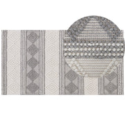 Tappeto in lana beige chiaro e grigio poliestere 80 x 150 cm intrecciato a mano motivo geometrico boho soggiorno camera da letto