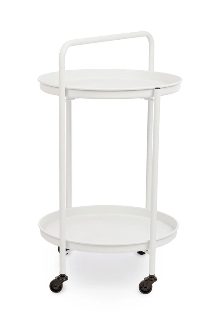 Tavolino da Esterno Carrello con Ruote Ø44,5x70h cm in Acciaio Austin Twin Bianco