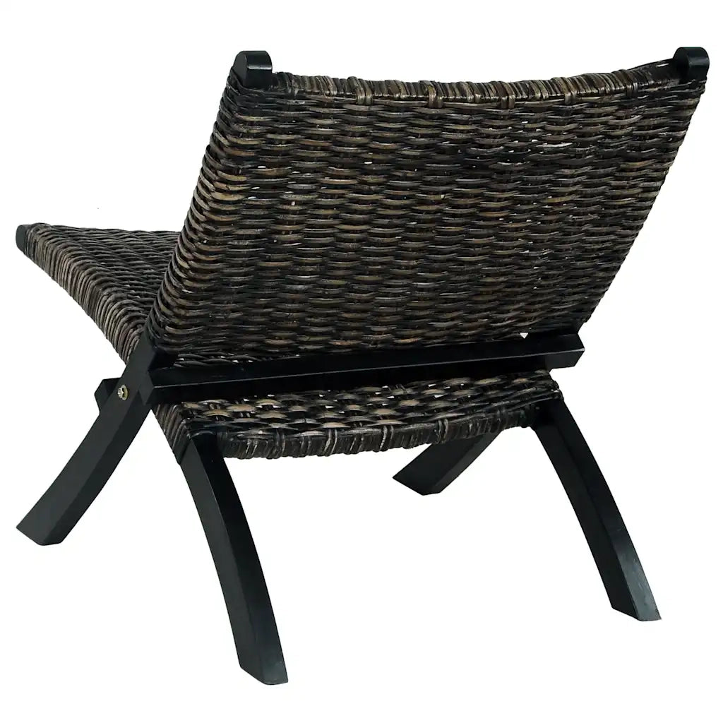Poltrona | Sedia Relax Nera in Rattan Kubu Naturale e Mogano Massello