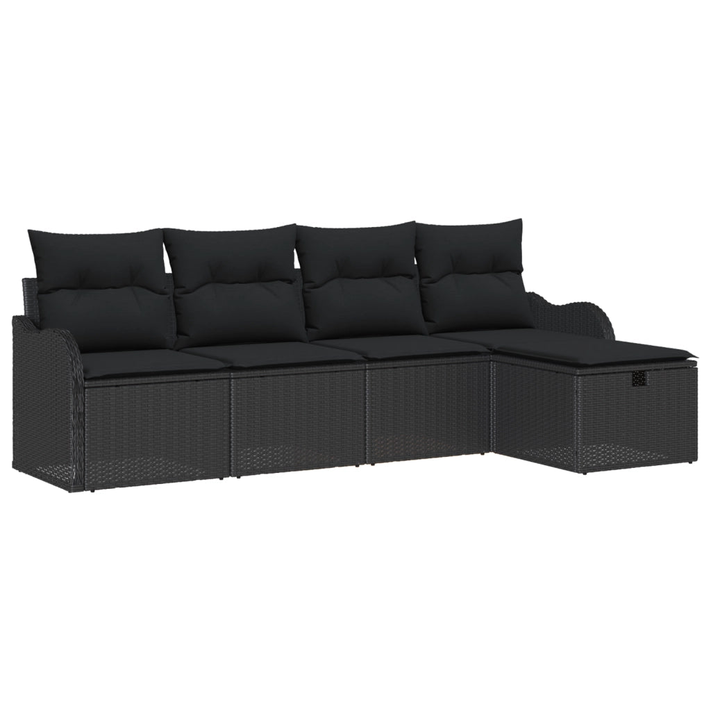 Set di Divano da Giardino a 5 Pezzi con Cuscini in Rattan Nero