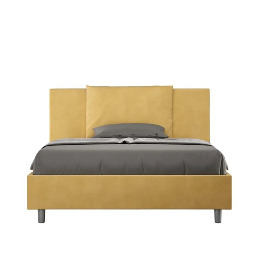 Letto matrimoniale francese con rete imbottito 140x200 microfibra ocra Antea