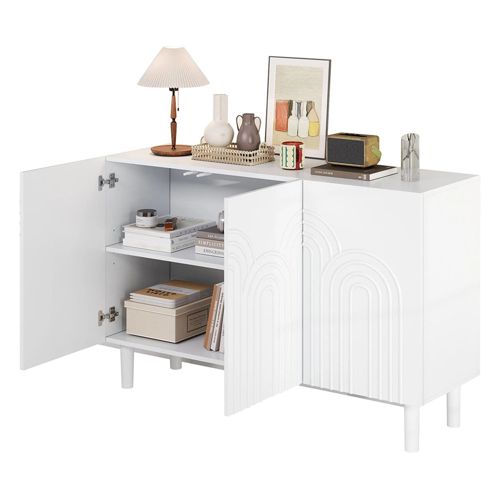Credenza Soggiorno 120x38.5x79cm - Xylo - 3 Ante con Ampio Ripiano Regolabile, Bianco