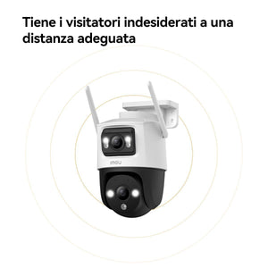 Imou Crusier DUAL 10MP (5MP+5MP) Telecamera Wi-Fi Esterno Doppio Obiettivo, 360°PTZ Videocamera Sorveglianza Esterno con Visione Notturna a Colori, Rilevamento Umano/Veicoli, IP66, Tracciamento Intelligente, 2,4ghz