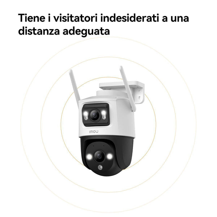Imou Crusier DUAL 10MP (5MP+5MP) Telecamera Wi-Fi Esterno Doppio Obiettivo, 360°PTZ Videocamera Sorveglianza Esterno con Visione Notturna a Colori, Rilevamento Umano/Veicoli, IP66, Tracciamento Intelligente, 2,4ghz