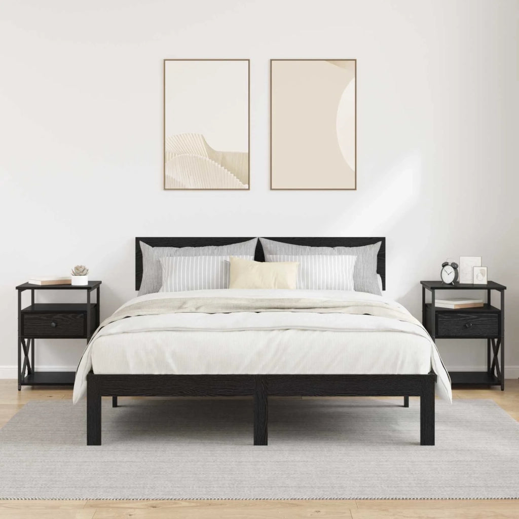Armadio da Notte con cassetto 2 pcs Rovere Nero 40 x 42 x 55 cm