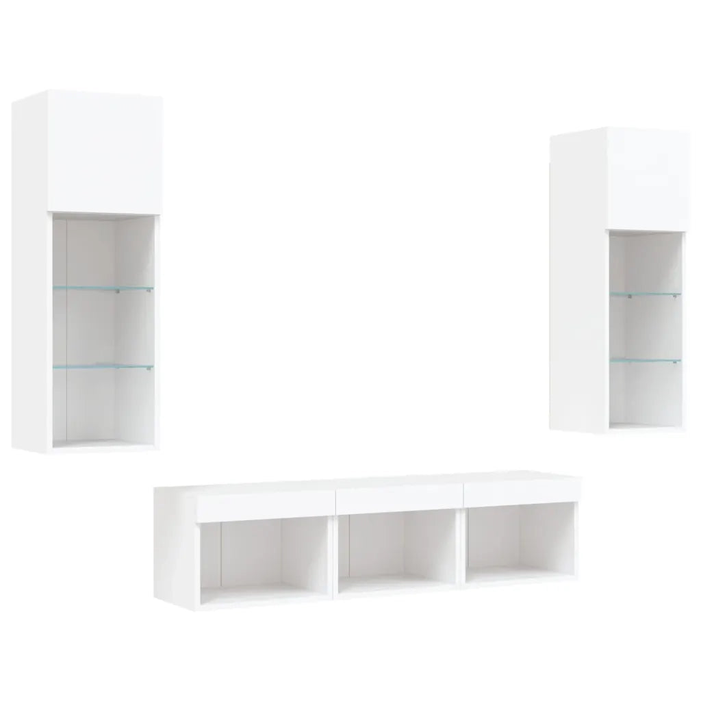 Mobili TV a Muro con LED 5 pz-Credenza per TV sospesa Bianchi in Legno Multistrato 259377