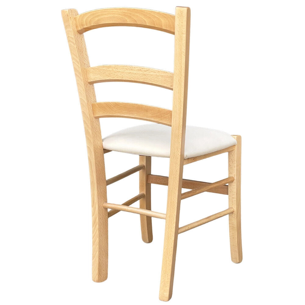 Sedia legno venezia  color naturale con seduta similpelle imbottita crema