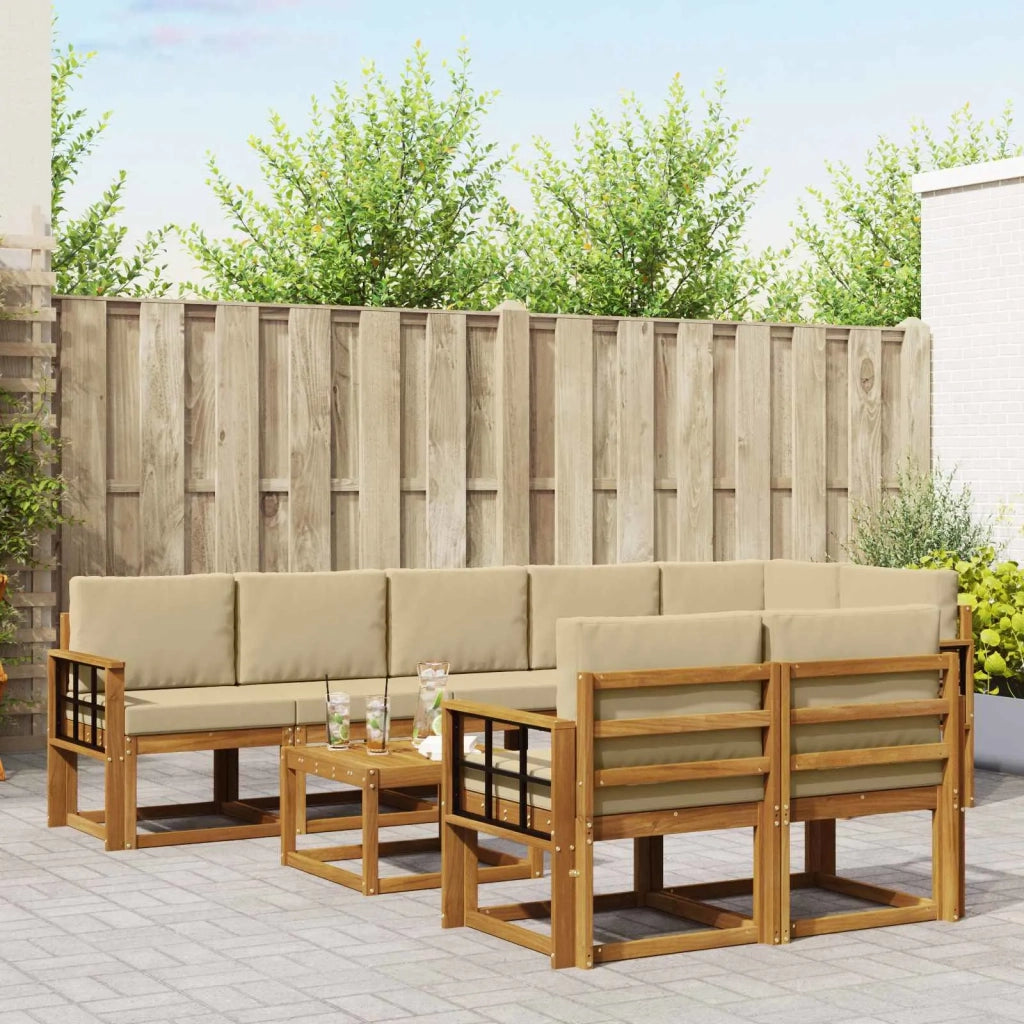 Set di divani da esterno con cuscino 9 pcs Naturale e Beige 3366616